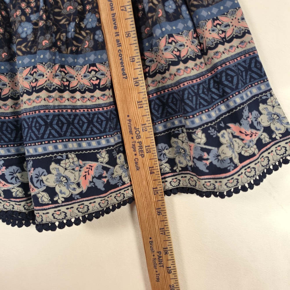 Hollister Skirt Women S Blue Floral Boho Cottage Festival Smocked Mini - Picture 5 of 12